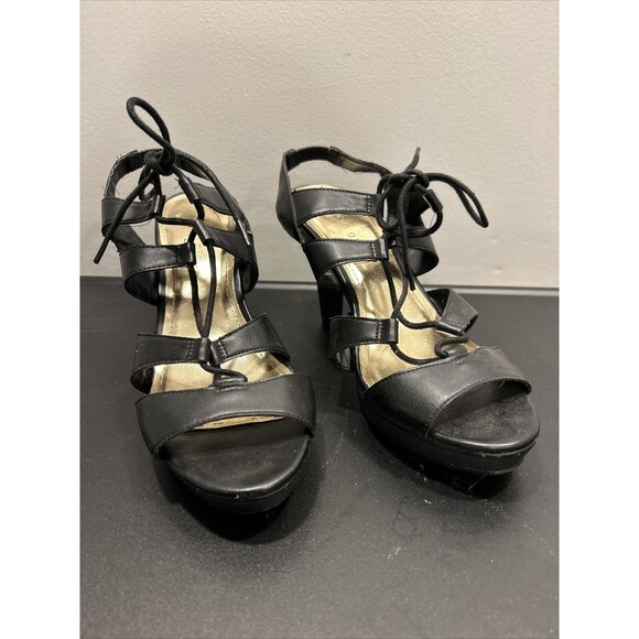 Madden Girl Black Heels Open Toe Lace Up Size 9.5 Pumps - Picture 1 of 11